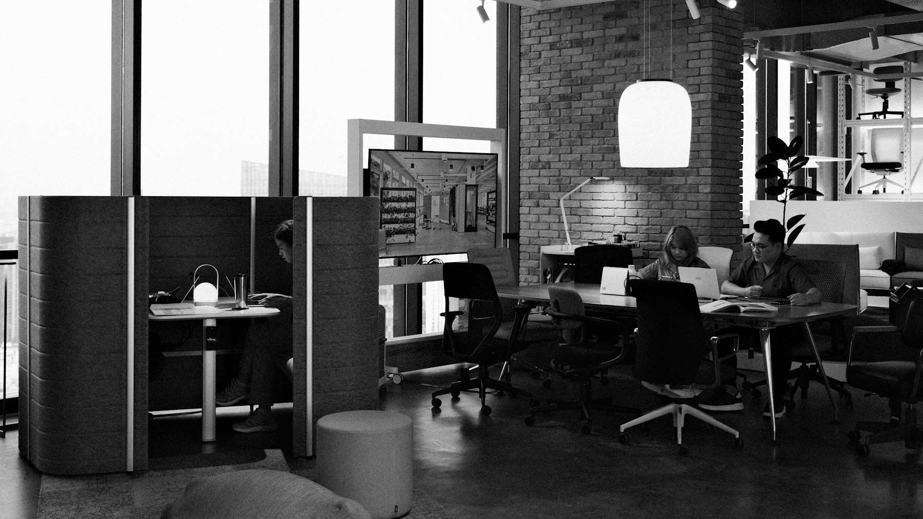 A team discussing a project in their office